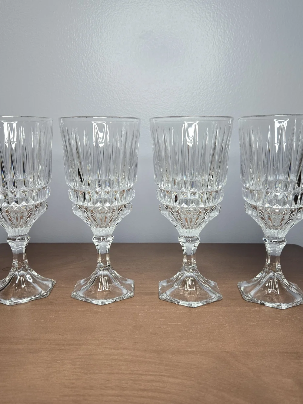 Set of 4 Vintage Fostoria Heritage Clear Crystal Wine Goblets Glasses